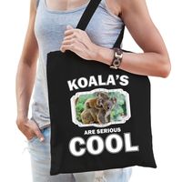Katoenen tasje koalas are serious cool zwart - koalaberen/ koala cadeau tas - thumbnail