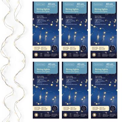 Draadverlichting lichtsnoer - 3x - zilver - 40 led lampjes - warm wit - 195 cm - zilverdraad