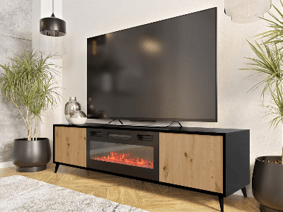 Tv-meubel met haard VESSIMO 2 deuren zwart/artisan eik
