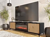 Tv-meubel met haard VESSIMO 2 deuren zwart/artisan eik