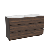 Storke Edge staand badmeubel 140 x 52 cm notenhout met Mata asymmetrisch linkse wastafel in solid surface mat wit - thumbnail