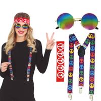 Verkleed accessoire set Hippie - Carnavalskleding - 3-delig - hoofdband/bril/bretels