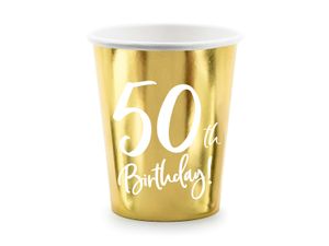 Feestbekers 50th Birthday Goud - 6 Stuks