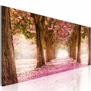 Schilderij - Droom Bos, Roze/Bruin, wanddecoratie, print op canvas, 1luik