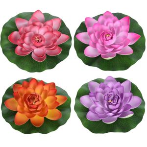 4x Gekleurde drijvende kunst waterlelie bloemen 26 cm