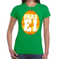 Paasei t-shirt groen met oranje ei voor dames - thumbnail