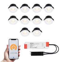 Set van 10 Cadiz Smart LED Mini Inbouwspots - Veranda spots - 12V 3W 200lm - Dimbaar - Wifi & Bluetooth - 2700K - IP44 waterdicht - Wit