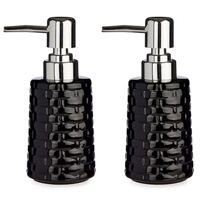 Berilo Zeeppompje/dispenser - 2x - keramiek - zwart - zilver - 150 ml - navulbaar - keuken/badkamer/