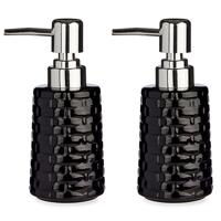 Berilo Zeeppompje/dispenser - 2x - keramiek - zwart - zilver - 150 ml - navulbaar - keuken/badkamer/