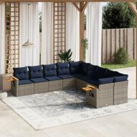10-delige Loungeset met kussens poly rattan grijs