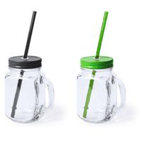 Set van 6x glazen drinkbekers dop/rietje 500 ml zwart/groen