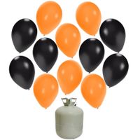 50x Helium ballonnen zwart/oranje 27 cm + helium tank/cilinder