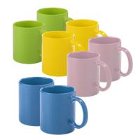 Koffie mokken/drinkbekers Auxerre - 8x - keramiek - geel/groen/blauw/roze - 370 ml