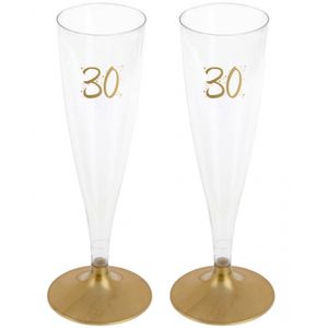 Verjaardag feest champagneglazen - leeftijd - 12x - 30 jaar - goud - kunststof