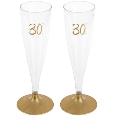 Verjaardag feest champagneglazen - leeftijd - 12x - 30 jaar - goud - kunststof