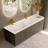 Badmeubel Mondiaz Kurve-Dlux | 145 cm cm | Meubelkleur Shadow | Wastafelkleur Frappe | Solid surface | Dubbel / Links spoelbak | 2 kraangaten