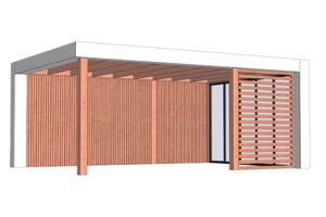 Buitenverblijf Verona 575x400 cm - Plat dak model rechts - Combinatie 1- Plat dak- Onbehandeld lariks Douglas hout- Trendhout