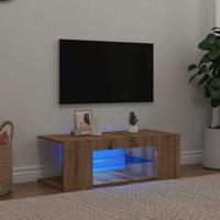 Tv-meubel met LED 90x39x30 cm bewerkt hout artisanaal eiken