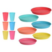 Borden en beker servies set - 12-delig - onbreekbaar kunststof - kleurenmix - Bordjes - thumbnail