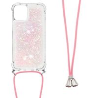 Lunso - Backcover hoes met koord - iPhone 13 Mini - Glitter Rose Zilver Lunso - Backcover hoes met koord - iPhone 13 Mini - Glitter Rose Zilver