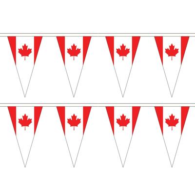 Canada landen punt vlaggetjes - 2x - 20 meter - slinger / vlaggenlijn - supporters - binnen/buiten