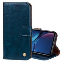 Business stijl olie Wax textuur horizontale Flip lederen case voor iPhone XR met houder & kaartsleuven & portemonnee (blauw)