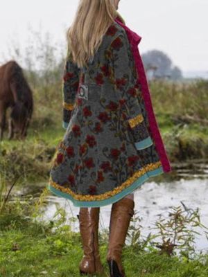 Long Sleeve Floral Shawl Collar Knit coat Long Sleeve Floral Shawl Collar Knit coat
