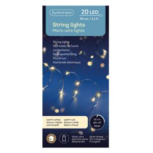 Draadverlichting - zilver - 20 led lampjes - warm wit - 95 cm - timer - lichtsnoer - zilverdraad