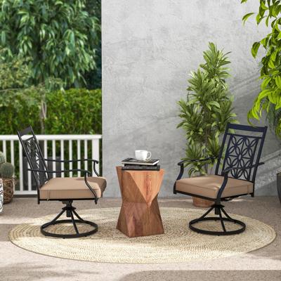 Set van 2 Draaistoelen voor Buiten met Duurzaam Metalen Frame Zacht Kussen Rugleuning met Bloemenpatroon 360° Draaibaar Bruin