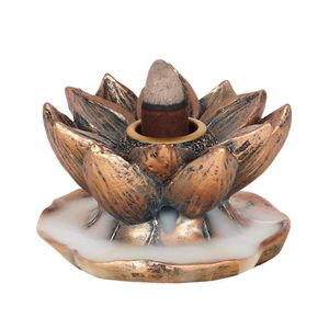 Backflow Wierook Houder Bronskleurige Lotusbloem Polyresin (4.5 cm)