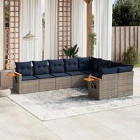 9-delige Loungeset met kussens poly rattan grijs