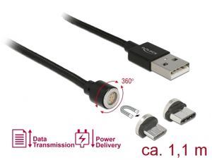 DeLOCK Magnetische USB data- en laadkabel set voor Micro USB / USB Type-C kabel 1,1 meter