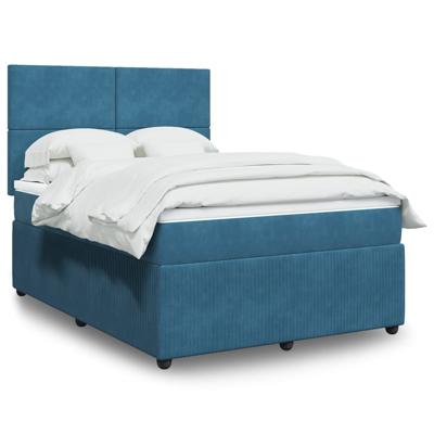 Boxspring met matras fluweel donkerblauw 140x190 cm