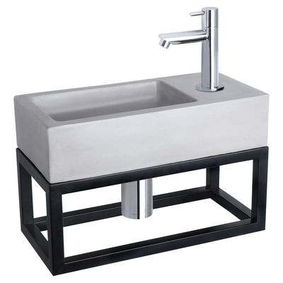 Fonteinset Differnz Ravo Beton en Handoekrek 38.5x18.5x9 cm Licht Grijs Met Rechte Kraan Chroom