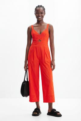 Lange gevlokte jumpsuit - ORANGE - S