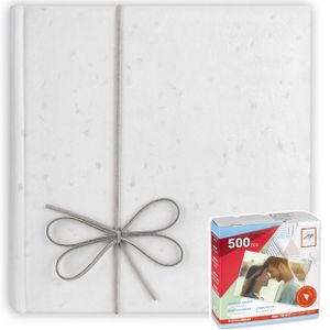 Fotoboek/fotoalbum Sonora wit met insteekhoesjes voor 200 fotos 21 x 22 x 4,5 cm inclusief plakkers