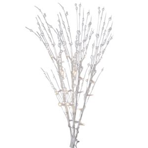 Glitter tak wit 76 cm decoratie kunstbloemen/kunsttakken met warm witte LED lichtjes   -