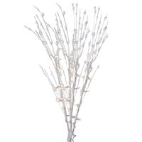 Glitter tak wit 76 cm decoratie kunstbloemen/kunsttakken met warm witte LED lichtjes   -
