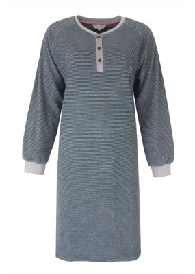 Tenderness badstof dames nachthemd lange mouw - Petrol