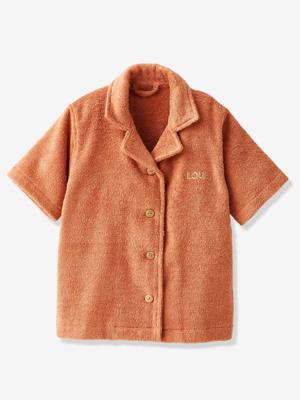 Gepersonaliseerde badjas voor baby's met gerecycled katoenen blouse terracotta