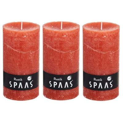 Spaas rustieke cilinderkaars/stompkaars - 3x - oranje - 7 x 13 cm - 60 branduren Spaas rustieke cilinderkaars/stompkaars - 3x - oranje - 7 x 13 cm - 60 branduren