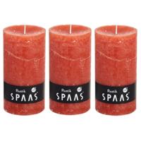 Spaas rustieke cilinderkaars/stompkaars - 3x - oranje - 7 x 13 cm - 60 branduren