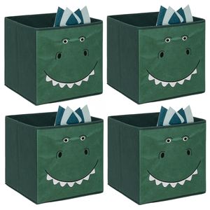 Opbergmand/kastmand dino - 4x - voor kinderen - karton/kunststof - groen - 30 x 30 x 30 cm