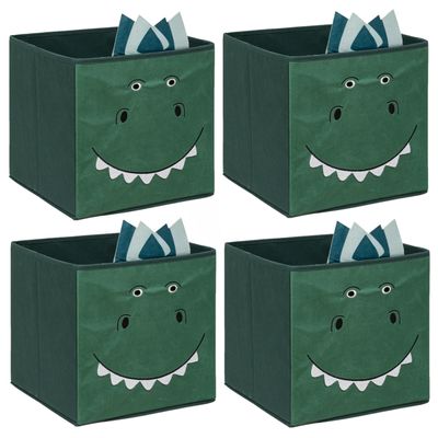 Opbergmand/kastmand dino - 4x - voor kinderen - karton/kunststof - groen - 30 x 30 x 30 cm Opbergmand/kastmand dino - 4x - voor kinderen - karton/kunststof - groen - 30 x 30 x 30 cm