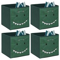 Opbergmand/kastmand dino - 4x - voor kinderen - karton/kunststof - groen - 30 x 30 x 30 cm