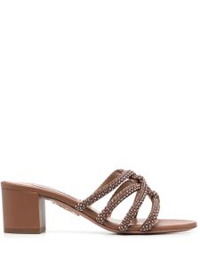 Aquazzura mules en cuir à ornements en cristal - Marron