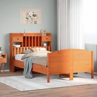 Bed met boekenkast zonder matras grenenhout wasbruin 135x190 cm