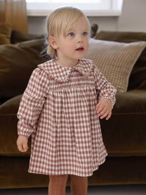 Babyjurk in flanellen ruitjesmotief terracotta