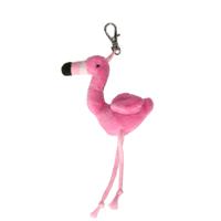 Knuffeldier Flamingo vogel sleutelhanger - pluche knuffeltjes - roze - 6 cm - thumbnail