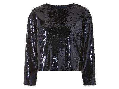esmara Dames top met pailletten (S (36/38), Marineblauw)